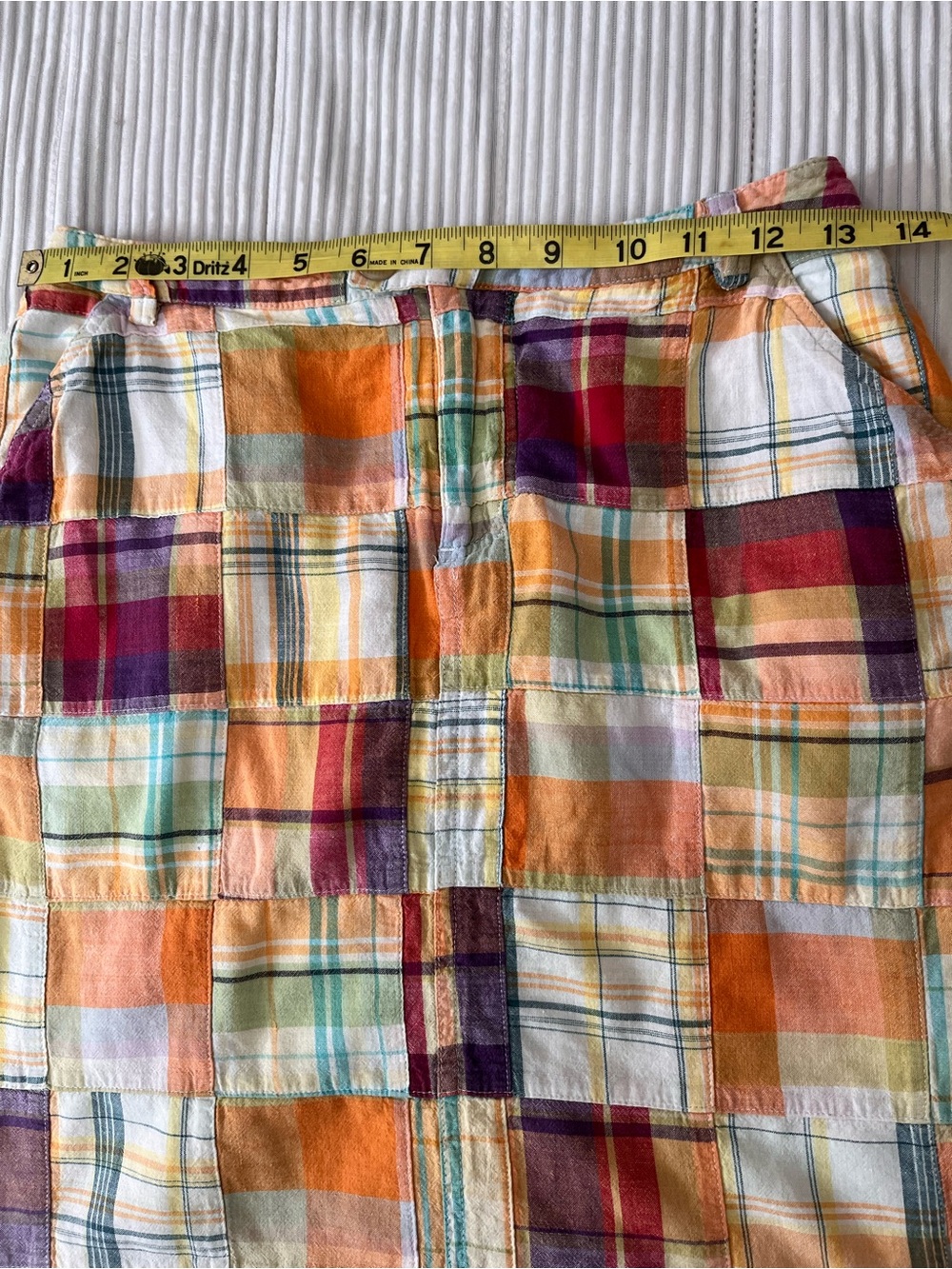 Pendleton Vintage Madras Patchwork Plaid Mini Skirt in Orange, Red, Cream - Picture 7 of 8